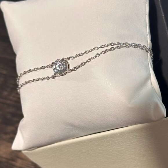 Moissanite 2 Carat Round Pendant Double Strand Bracelet 925 Sterling Silver NWT - Picture 4 of 16